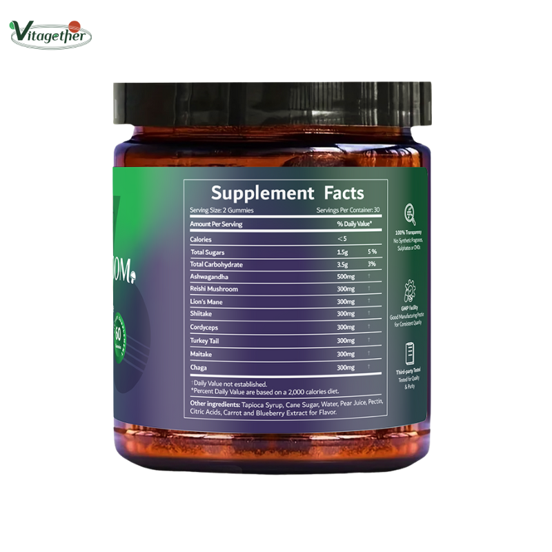 Vitagether Mushroom Gummies - 10x Mushroom Supplement with Ashwagandha and Lions Mane (60 Chews) Nootropic Brain Supplement, Immune Support & Stress Relief-Coke Flavor