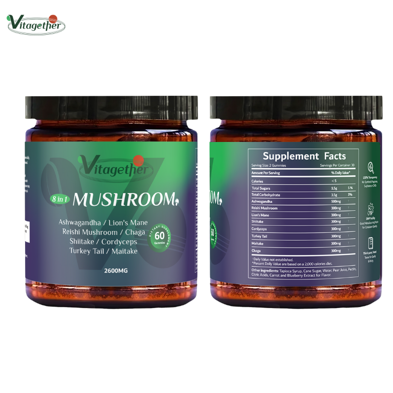 Vitagether Mushroom Gummies - 10x Mushroom Supplement with Ashwagandha and Lions Mane (60 Chews) Nootropic Brain Supplement, Immune Support & Stress Relief-Coke Flavor