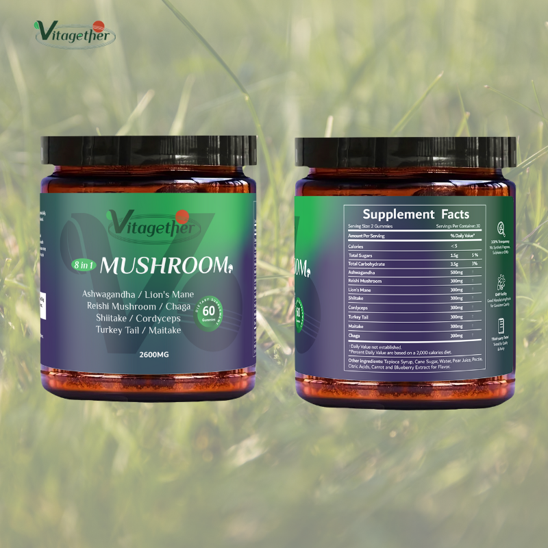 Vitagether Mushroom Gummies - 10x Mushroom Supplement with Ashwagandha and Lions Mane (60 Chews) Nootropic Brain Supplement, Immune Support & Stress Relief-Coke Flavor