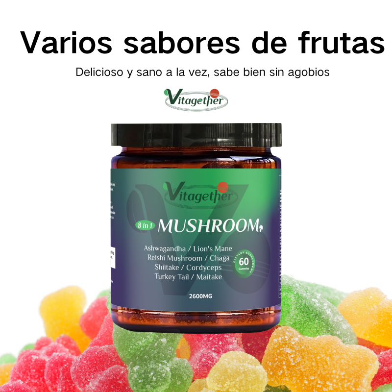 Vitagether Mushroom Gummies - 10x Mushroom Supplement with Ashwagandha and Lions Mane (60 Chews) Nootropic Brain Supplement, Immune Support & Stress Relief-Coke Flavor