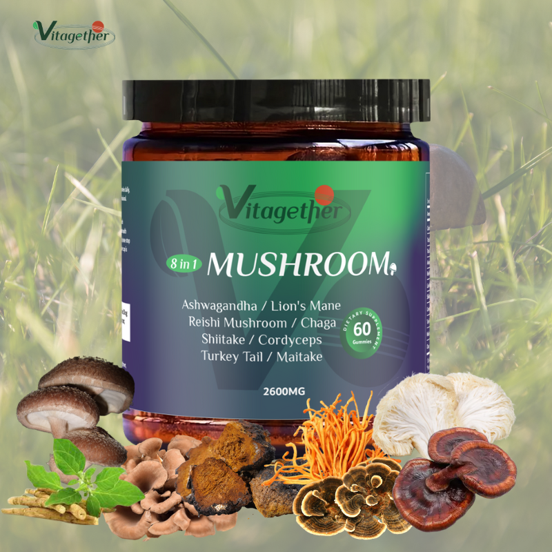 Vitagether Mushroom Gummies - 10x Mushroom Supplement with Ashwagandha and Lions Mane (60 Chews) Nootropic Brain Supplement, Immune Support & Stress Relief-Coke Flavor