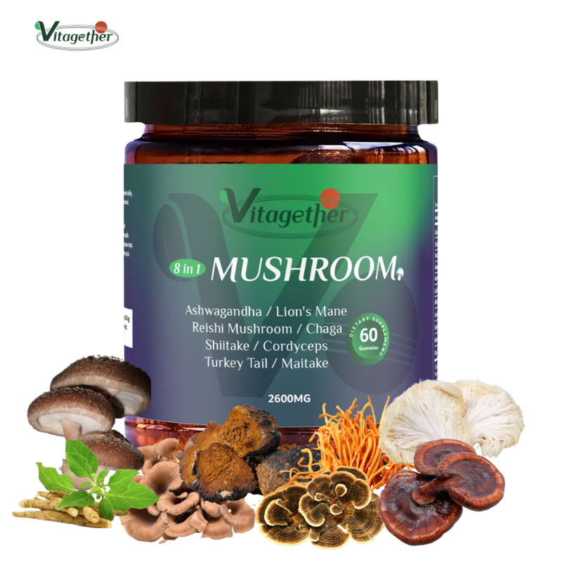 Vitagether Mushroom Gummies - 10x Mushroom Supplement with Ashwagandha and Lions Mane (60 Chews) Nootropic Brain Supplement, Immune Support & Stress Relief-Coke Flavor