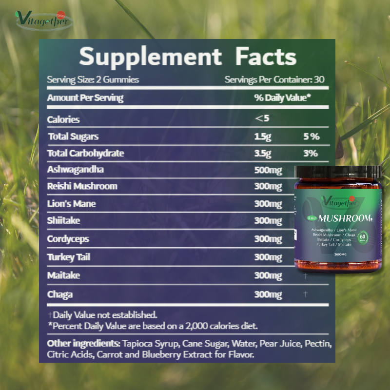 Vitagether Mushroom Gummies - 10x Mushroom Supplement with Ashwagandha and Lions Mane (60 Chews) Nootropic Brain Supplement, Immune Support & Stress Relief-Coke Flavor
