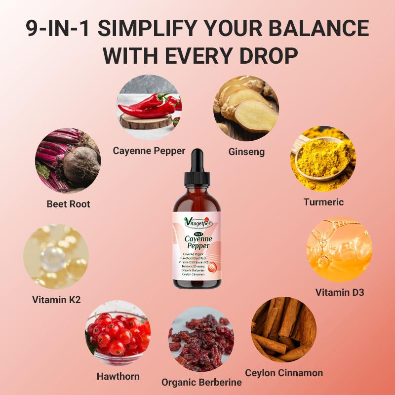 Vitagether 9-in-1 Cayenne Pepper Wellness Drops - Vegan Liquid Formula for Daily Balance Healthcare Vitamin