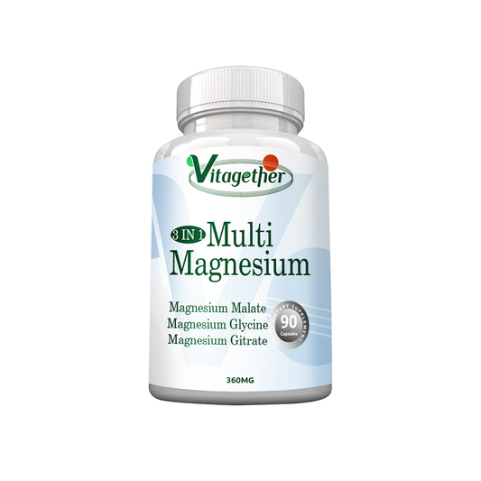 Vitagether 3-IN-1 Magnesium Glycinate - for Sleep, Muscle & Bone Health, Mood Support, Relaxation, High Absorption,90 Capsules