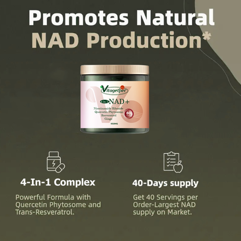 Vitagether NAD+ Supplement, Liposomal Nicotinamide Riboside, Resveratrol Quercetin, NMN Supplement Alternative for Anti-Aging, Energy, Focus, for Women and Men, 80 Capsules