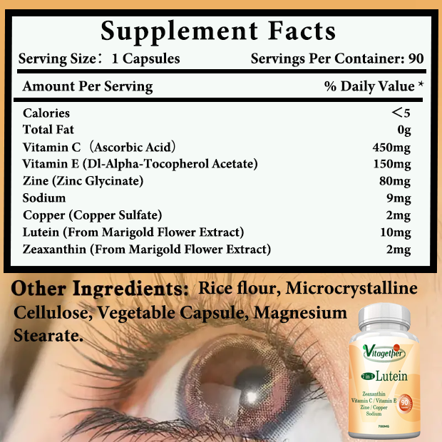 Vitagether Lutein Supplement Capsules - Eye Health Vitamin - Promotes Healthy Vision, Tagetes erecta extract, Natural Carotenoids，Premium Formula Healthcare Dietary Edible,90capsules