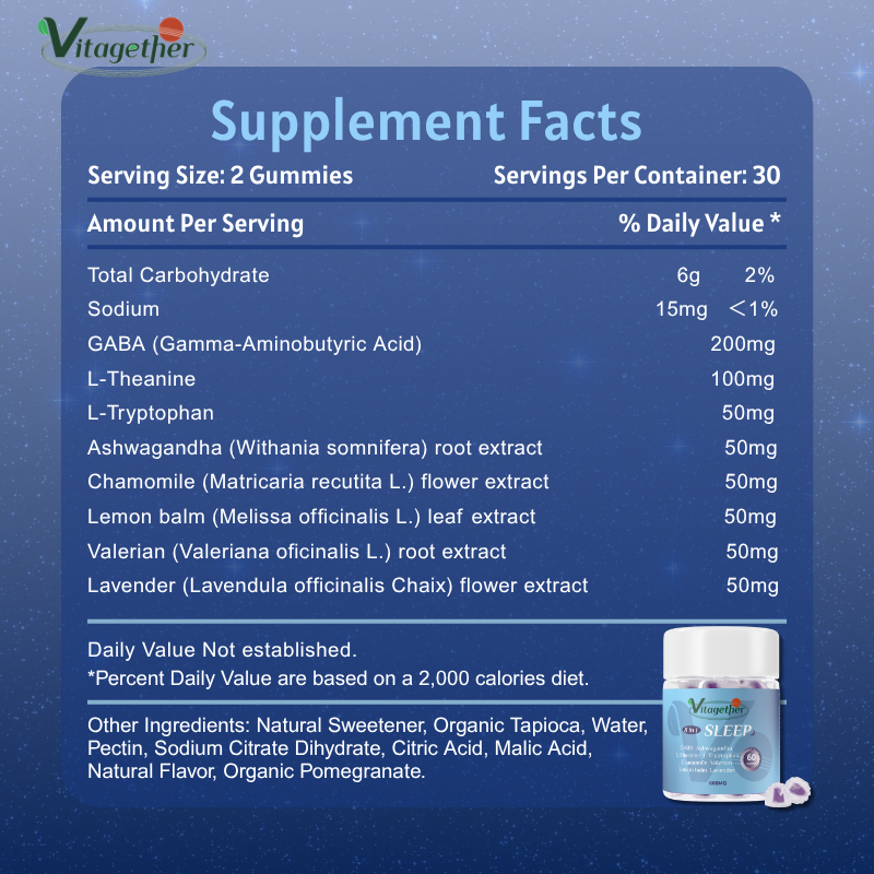 Vitagether Sleep Gummies with 5mg Melatonin, Elderberry, Magnesium, L-Theanine, Chamomile and Lavender, Drug-Free Nighttime Sleep Aid, Gluten Free, Gelatin Free, Non GMO, Berry Flavored (60 Count)