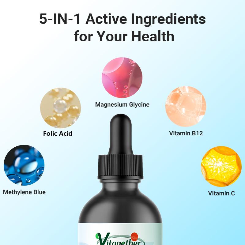 Vitagether 5-in-1 Methylene Blue 60ML-Magnesium Glycine,Folic Acid,Methylene Blue Vitamin B12, Vitamin C supplements